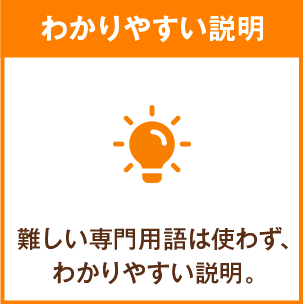 わかりやすい説明 難しい専門用語は使わず、わかりやすい説明。